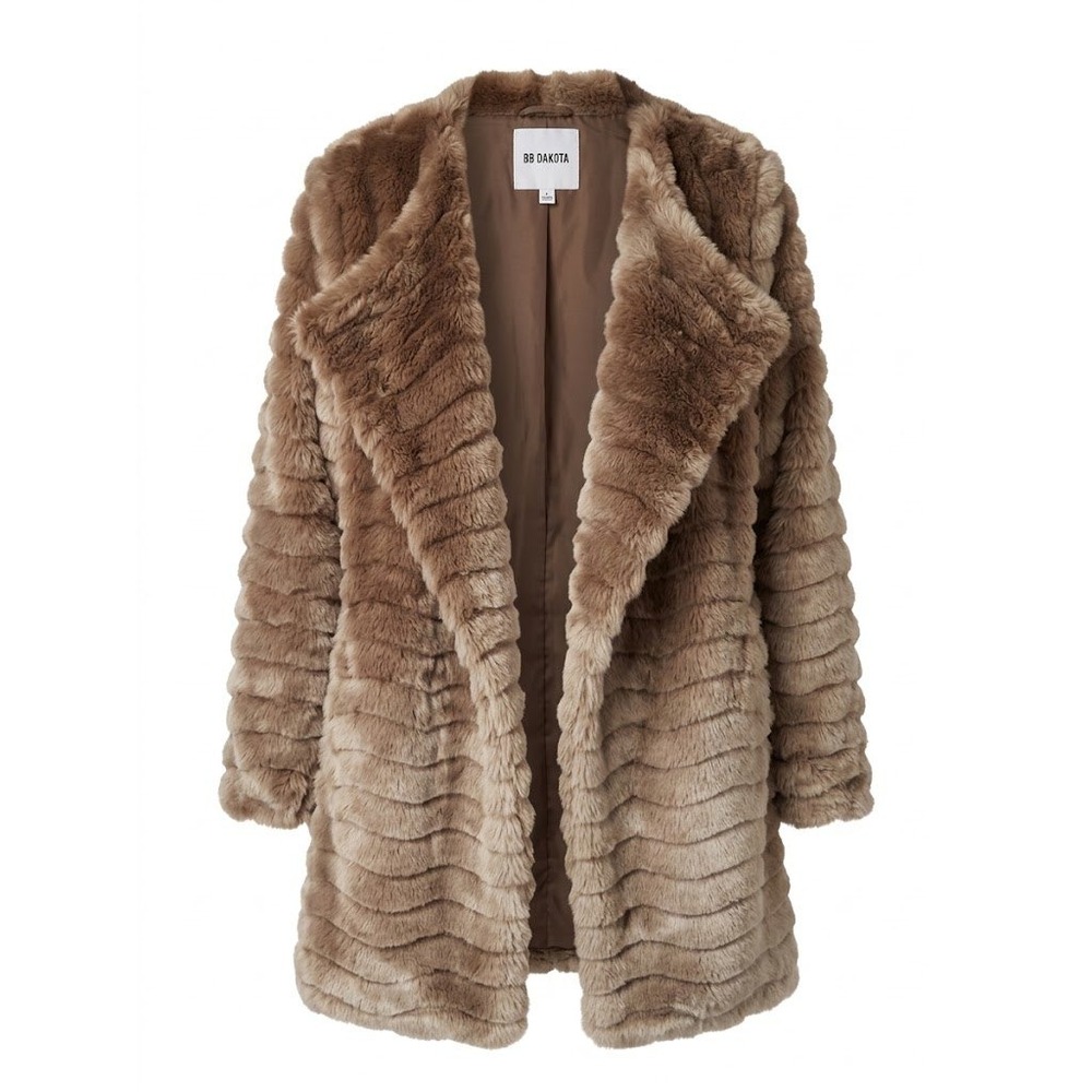 NWT BB Dakota Faux Fur Coat Womens Large Brown Plush Cozy Chic Outerwear Fall